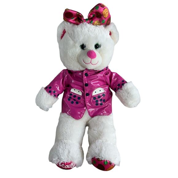 Build A Bear Girl Scout White Cookie Bear 16" Pink Bow Jacket Teddy Bear - Picture 1 of 7